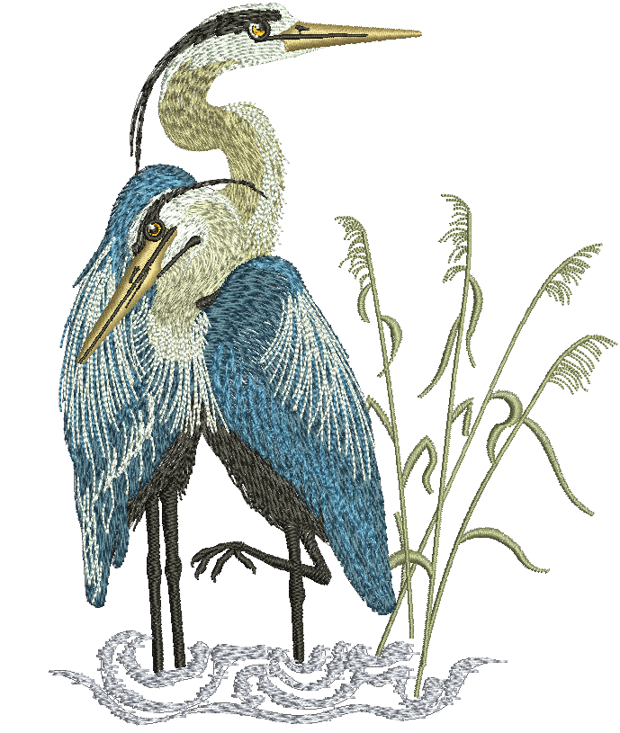 A Couple of Herons Machine Embroidery Design, Great Blue Heron Pair Digital File  