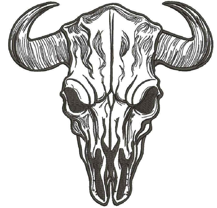 Bull Cow Skull Machine Embroidery Design, Western Longhorn Digital File 