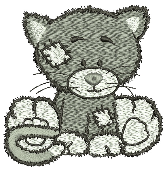 Sad Kitty Machine Embroidery Design, Cute Patchwork Kitten Digital File 