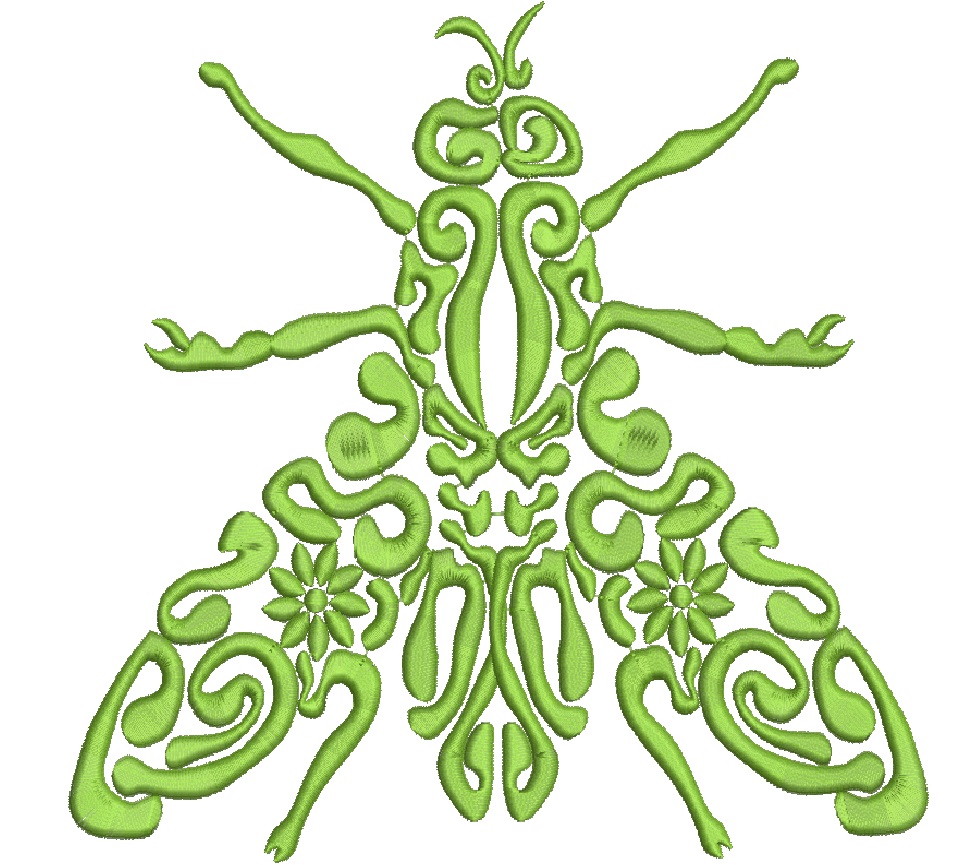 Ornamental Fly Machine Embroidery Design, Abstract Insect Digital File  