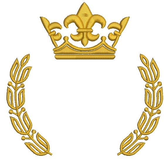 Regal Gold Crown with Fleur de Lis and Laurel Wreath Embroidery Design