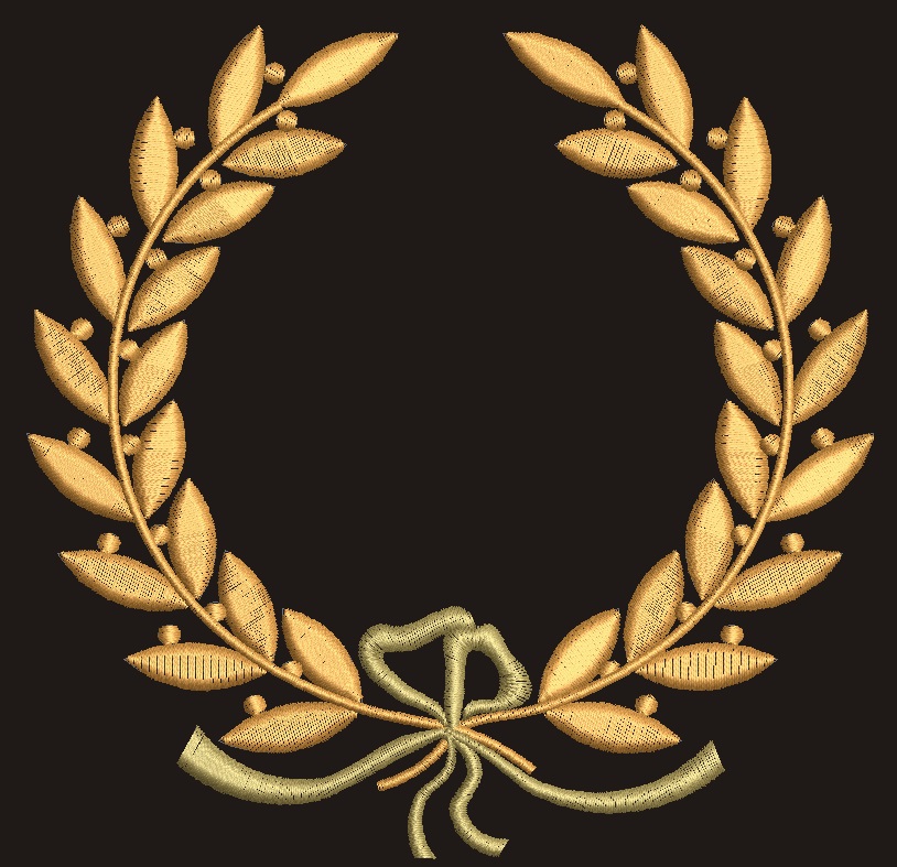 Golden Laurel Wreath with Bow Machine Embroidery Design 