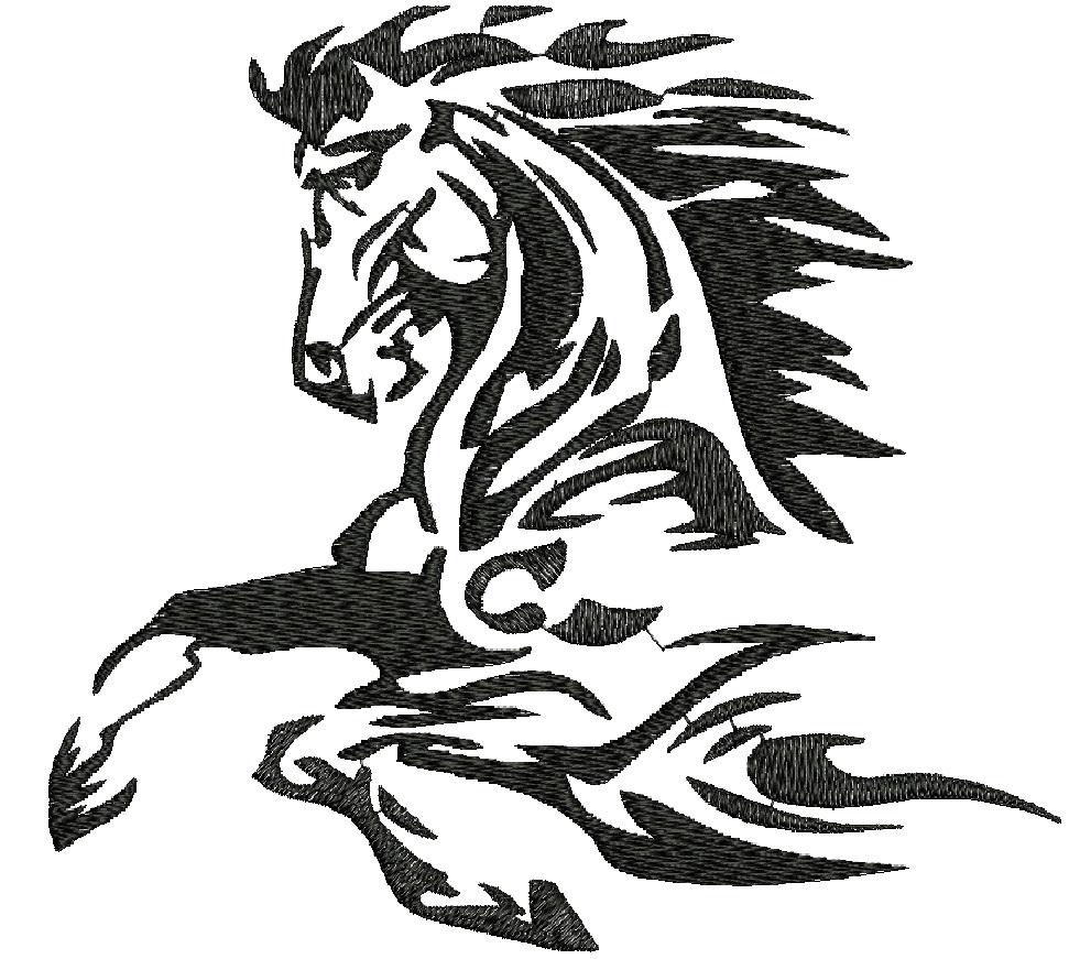 Tribal Race Horse Machine Embroidery Design, Dynamic Stallion Silhouette Digital File  