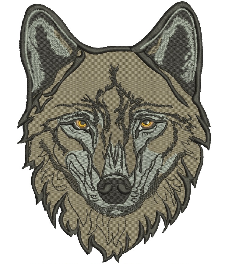 Wolf face machine embroidery design, realistic wolf head embroidery, wild animal embroidery file  