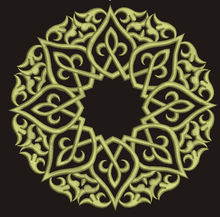 Oriental circular pattern / round baroque frame - machine embroidery design 