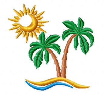 Tropical Island Palms and Sunset Machine Embroidery Design  