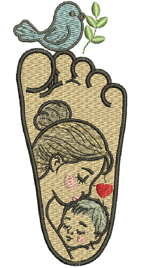 Mother and baby footprint machine embroidery design 