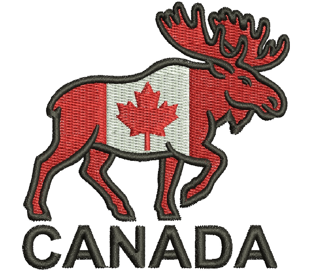Canada Moose Flag Machine Embroidery Design, Canadian Wildlife Elk Digital File 