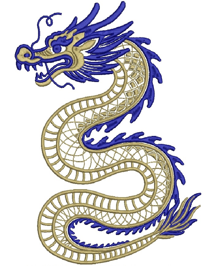 Blue and Gold Oriental Dragon Machine Embroidery Design