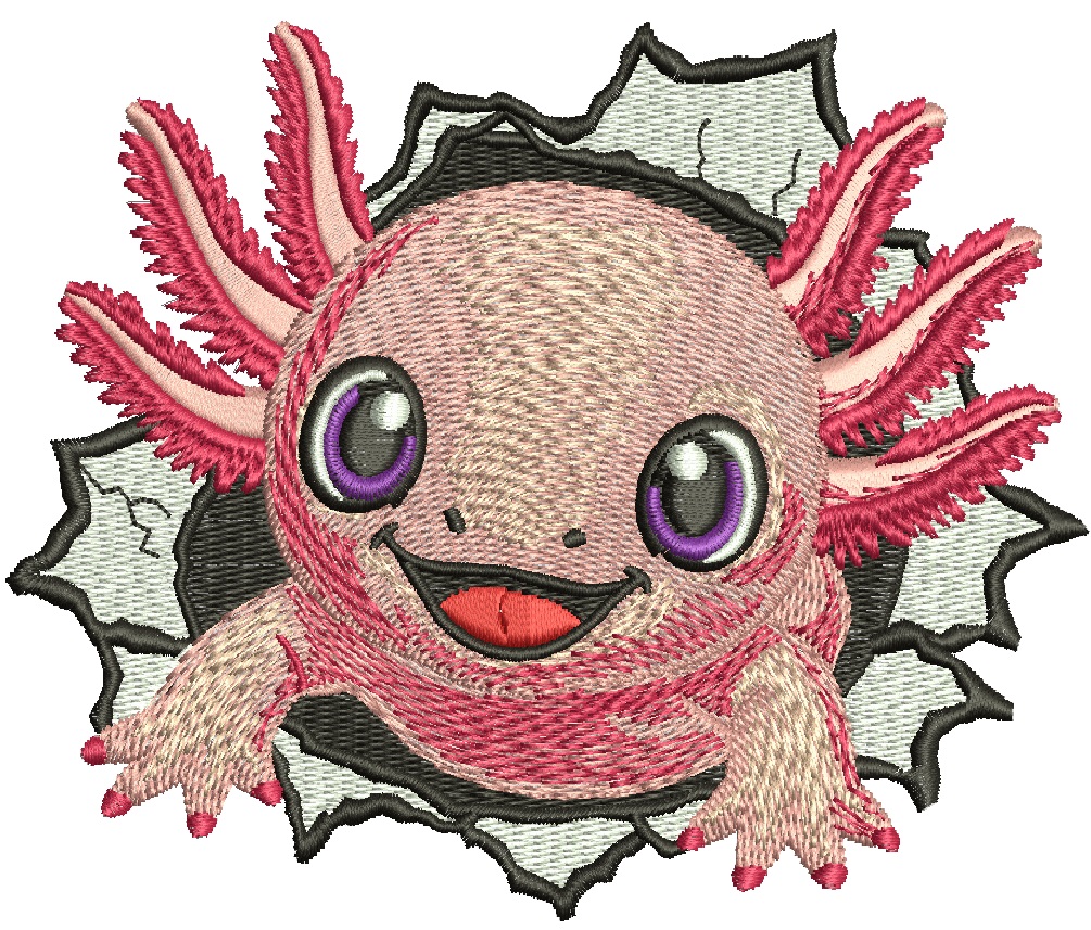 Cute Axolotl Machine Embroidery Design Pattern, Adorable Axolotl Pet Embroidery, Digital Download, Instant Download, Embroidery File
