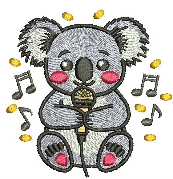 Singing Koala with Microphone Machine Embroidery Design 