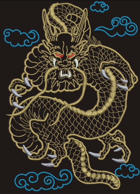 Majestic Fire-Breathing Chinese Dragon Machine Embroidery Design 
