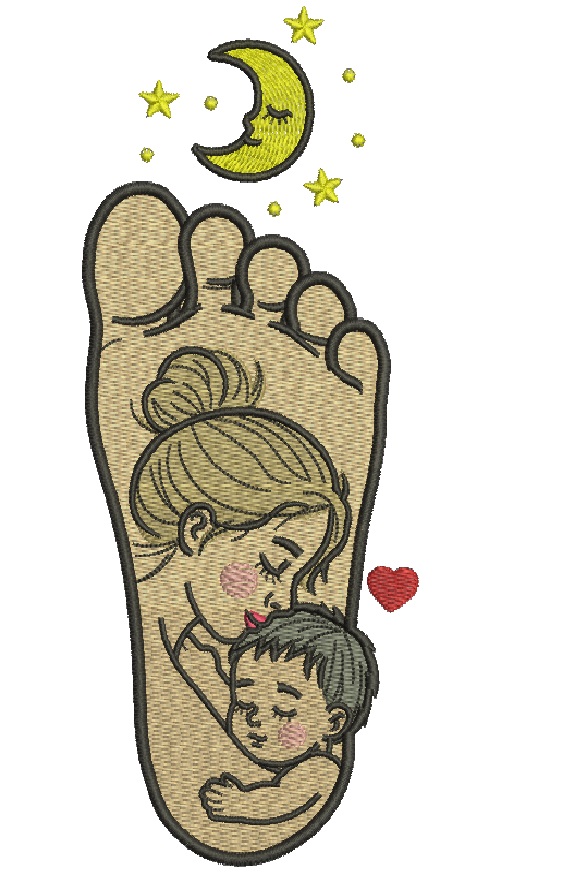 Mother and Son Footprint Machine Embroidery Design, Sketch Style, Three Sizes 