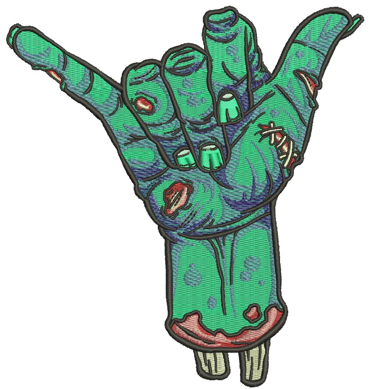 Zombie Shaka Hand Machine Embroidery Design, Severed Hang Loose Digital File  