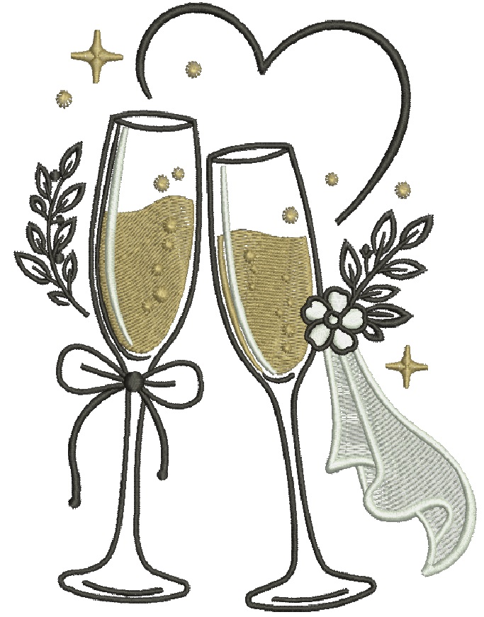 Wedding Champagne Glasses Embroidery Design, Wedding Toast Embroidery Pattern, Bridal Celebration, Anniversary Gift, Valentine Love Embroidery
