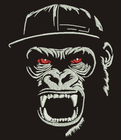 Angry gorilla in a cap machine embroidery design 