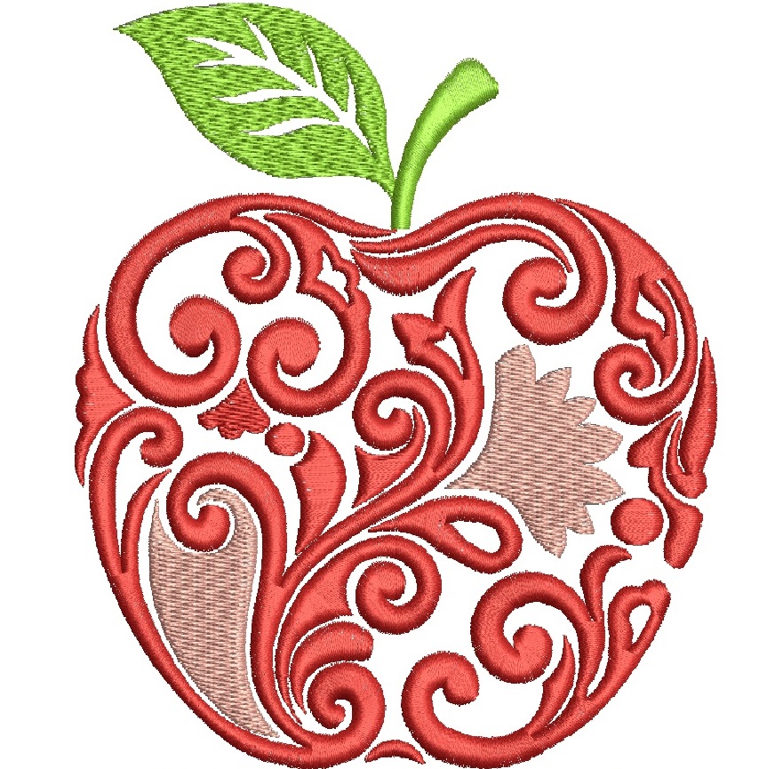 Apple monogram machine embroidery design, decorative apple embroidery pattern, teacher gift embroidery file 