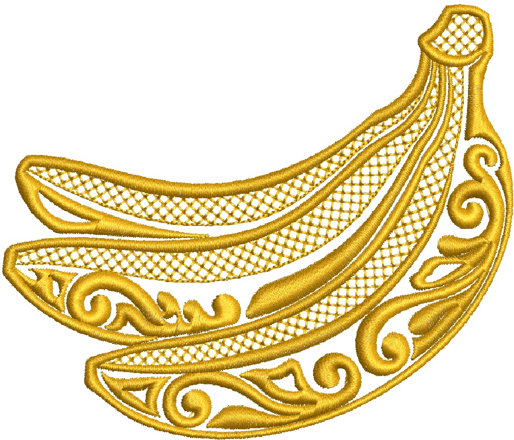 Banana Lace Machine Embroidery Design, Decorative Banana Embroidery Pattern, Tropical Fruit Embroidery File 