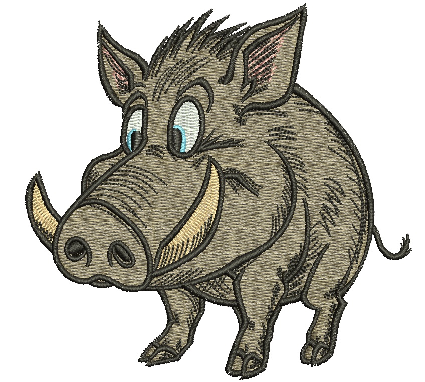 Cartoon Wild Boar Piggy Machine Embroidery Design  