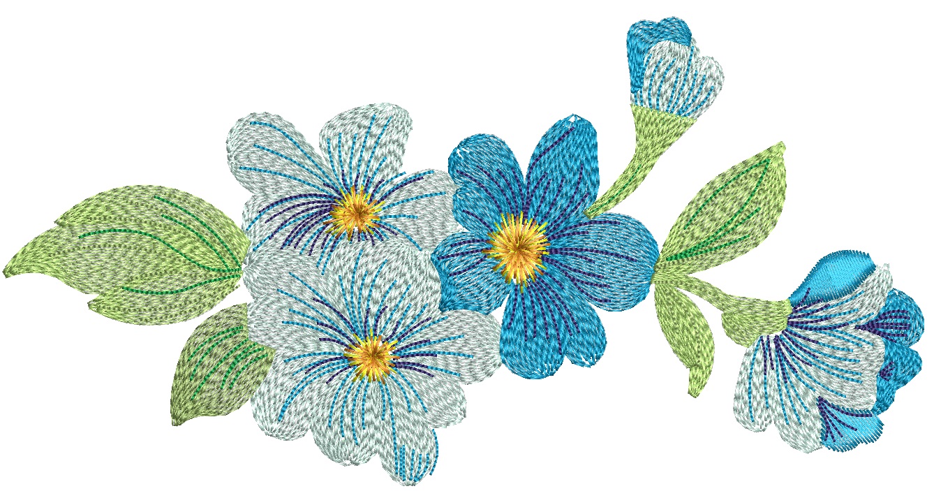 Bouquet of Blue and Light Blue Wildflowers  Machine Embroidery Design, Instant Download