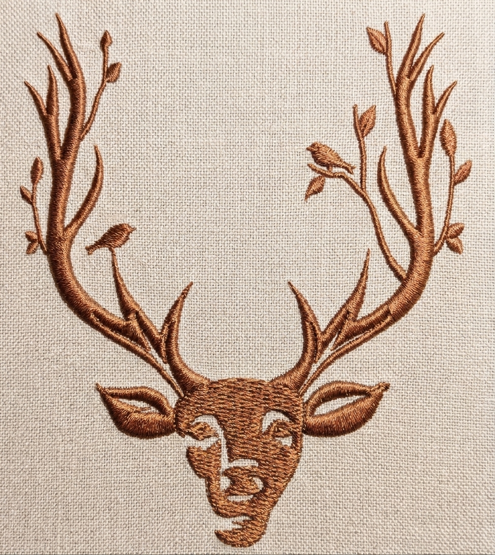 Deer Antlers with Birds Machine Embroidery Design, Woodland Animal Stag Digital File  