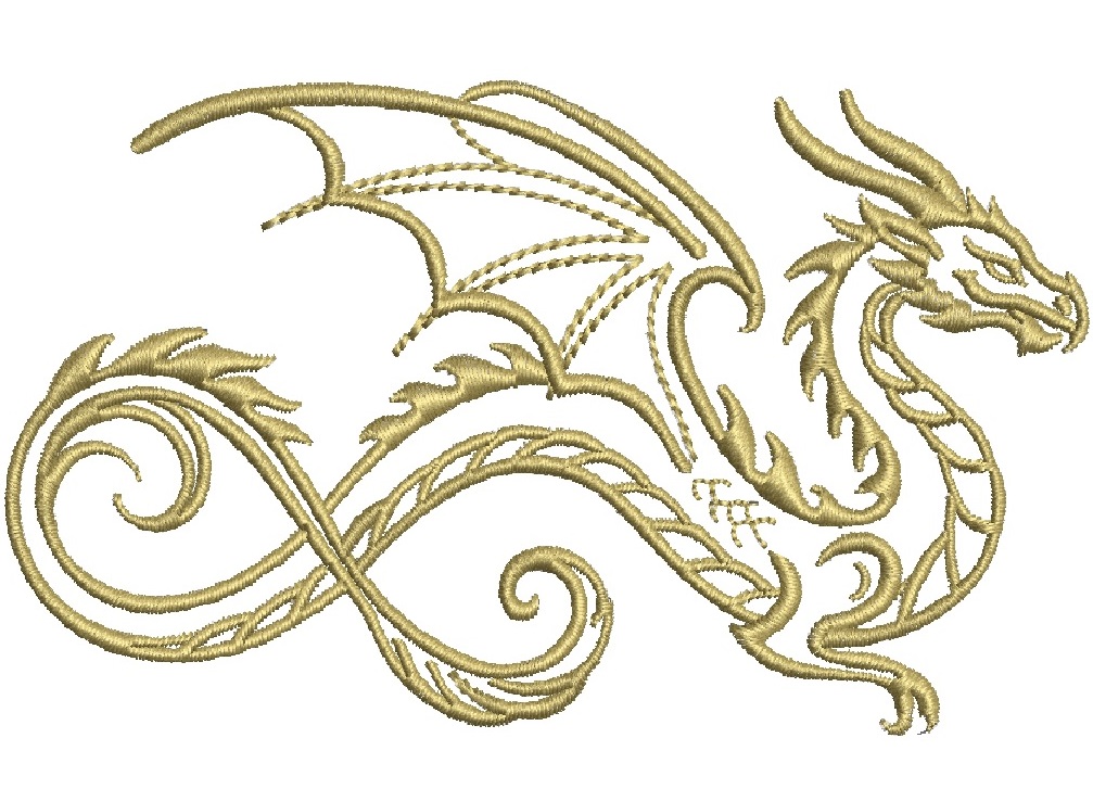 Dragon Machine Embroidery Design, Mythical Monster Outline, Cap Size Included 
