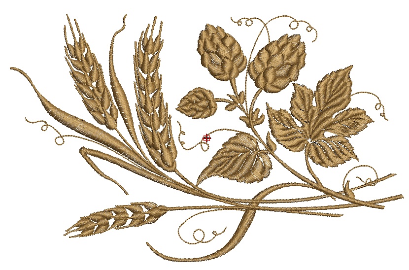 Ears of wheat and hops machine embroidery design 