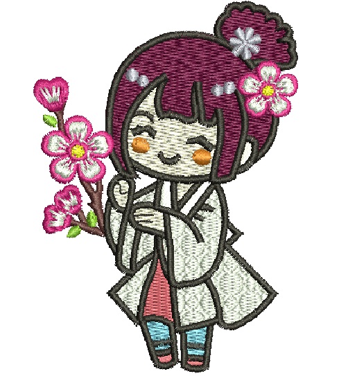 Cute Girl With sakura  Machine embroidery design   instantly download 
