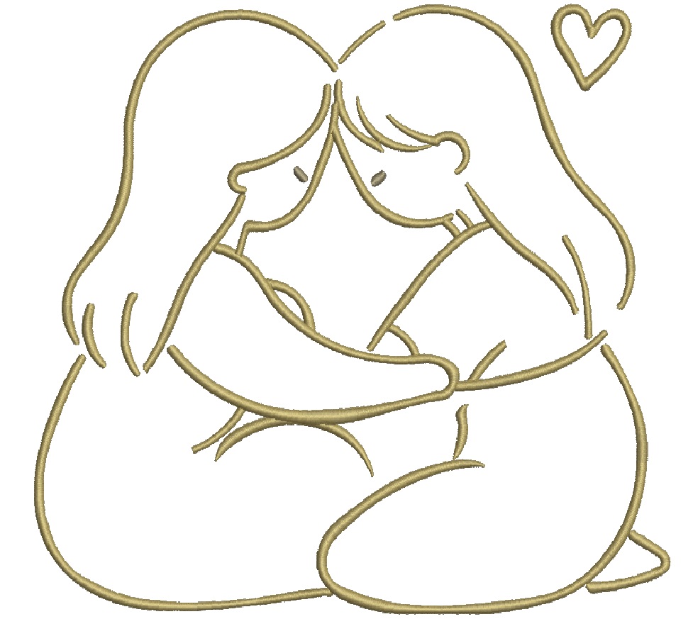 Cute Hugging Girls Machine Embroidery Design 