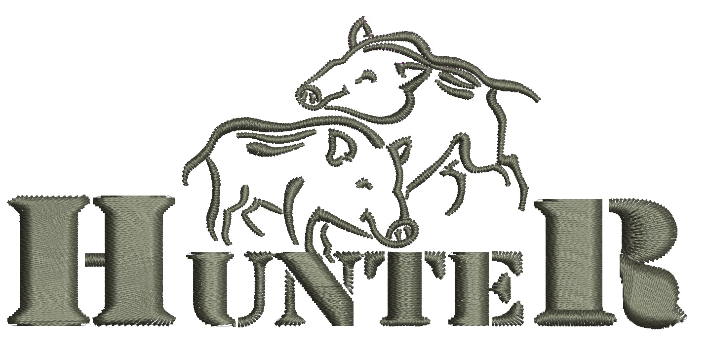 Hunter Typography with Wild Boars Machine Embroidery Design, Wild Animal Digital File  