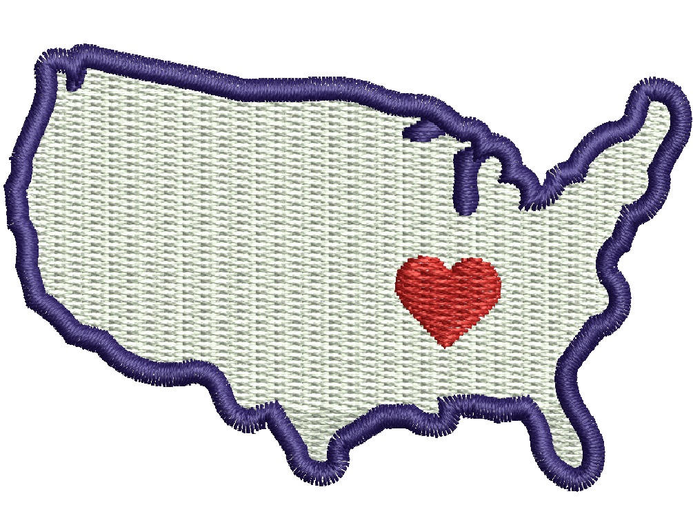 USA map heart machine embroidery design  
