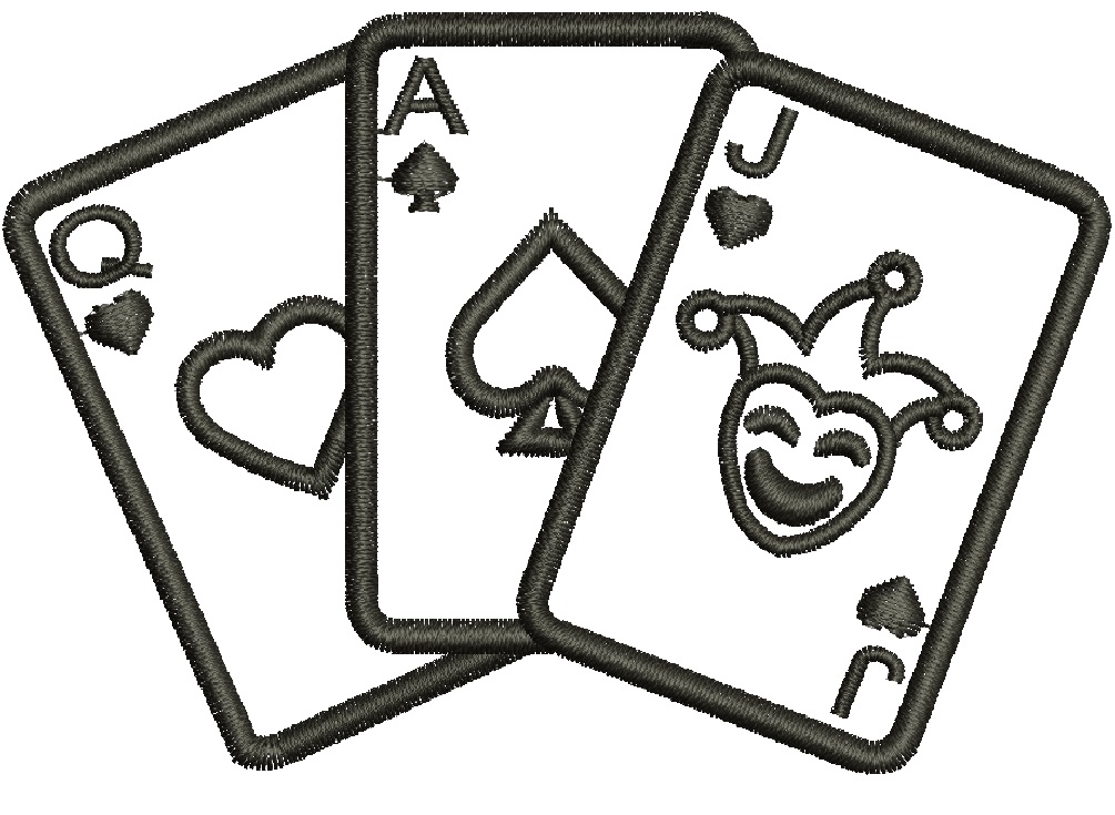 Playing Cards Machine Embroidery Design, Joker Queen and Ace Digital File  