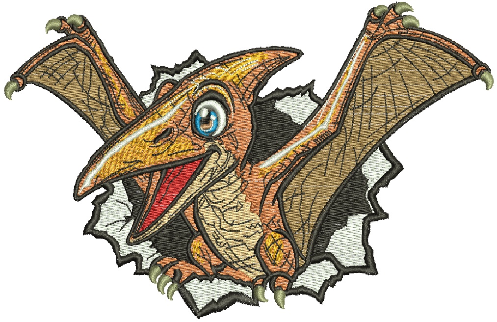 Pterodactyl Dinosaur Embroidery Design, Cartoon Pteranodon Animal Motif, Machine Embroidery Pattern