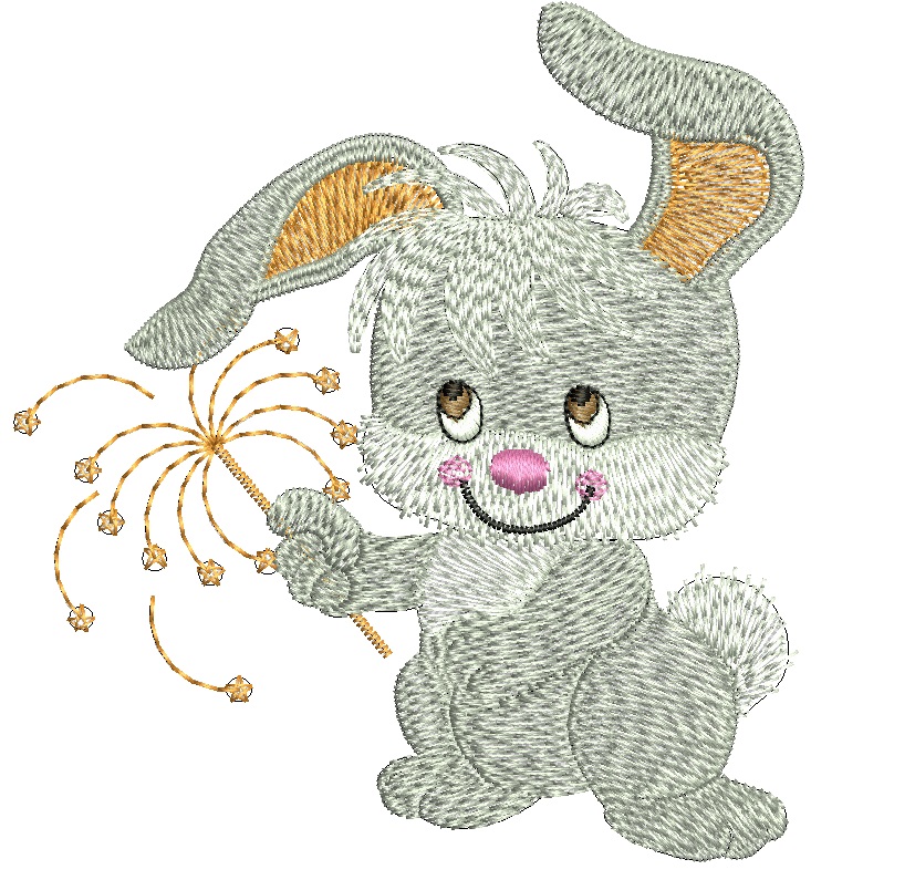 Cute Bunny with Sparkler Machine Embroidery Design, Christmas New Year Rabbit Digital File  