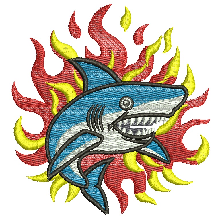 Flaming shark machine embroidery design  