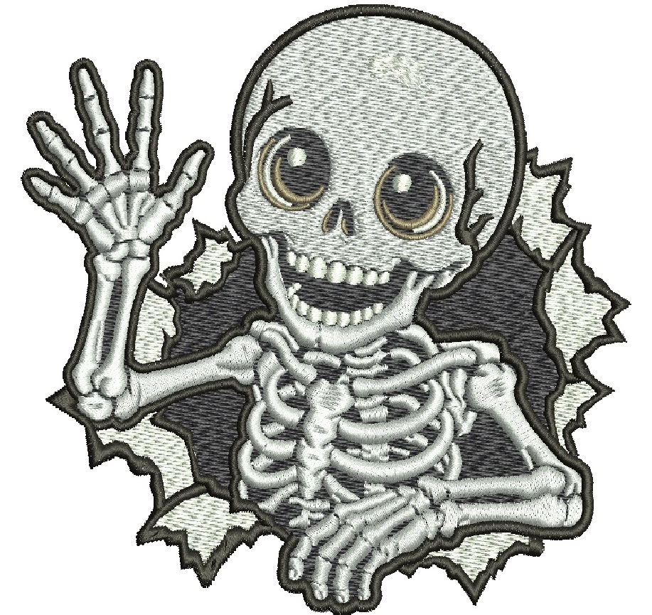 Cute Skeleton Breaking Through Wall Machine Embroidery Design, Halloween Skeleton Embroidery File, Funny Skull Embroidery Pattern