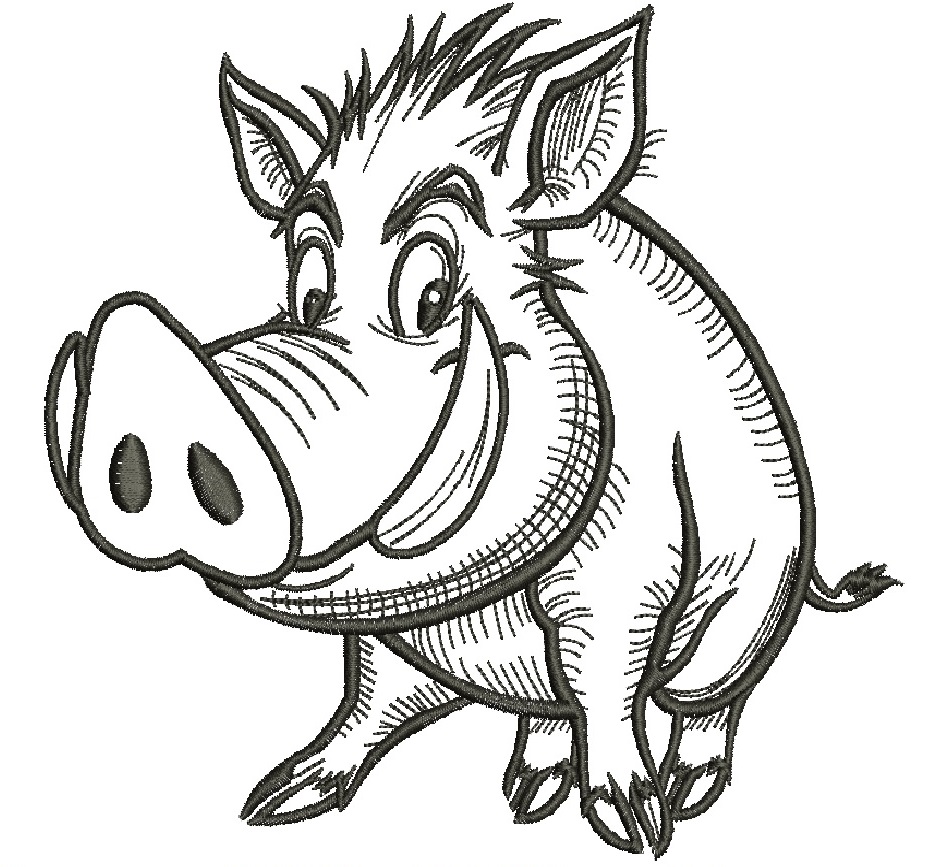 Wild Boar Machine Embroidery Design, Cartoon Animal Embroidery File  