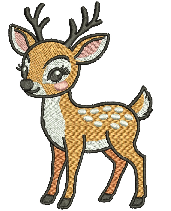 Cute Young Fawn Machine Embroidery Design, Little Deer Forest Animal Pattern