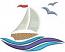Yacht on the waves and seagulls Machine Embroidery design 