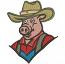 Pig cowboy in red shirt, blue pants and brown hat machine embroidery design 