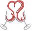 Clinking wine glasses and heart machine embroidery design 