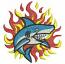 Flaming shark machine embroidery design  