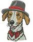 Dog in a hat and a red bow machine embroidery design 