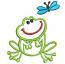 Adorable Frog and Dragonfly Machine Embroidery Design 