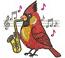 Musical Cardinal Bird Playing Saxophone with Notes Machine Embroidery Design 