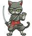 Samurai Ninja Cat Machine Embroidery Design with Sword, Japanese Style Warrior Cat Embroidery Pattern