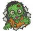 Cute Zombie Boy Ripping Through Wall Machine Embroidery Design Spooky Green Monster 