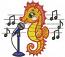 Cheerful Seahorse Sings at the Microphone Machine Embroidery Design