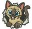 Cute Siamese Cat Machine Embroidery Design, Blue Eyed Kitten Peeking Through Wall, Kawaii Pet Embroidery File, Digital Download Pattern