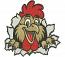 Crazy Rooster Machine Embroidery Design, Funny Chicken Breaking Wall, Cartoon Farm Rooster Head, Rustic Country Patch, Jacket Back Embroidery File PES DST 